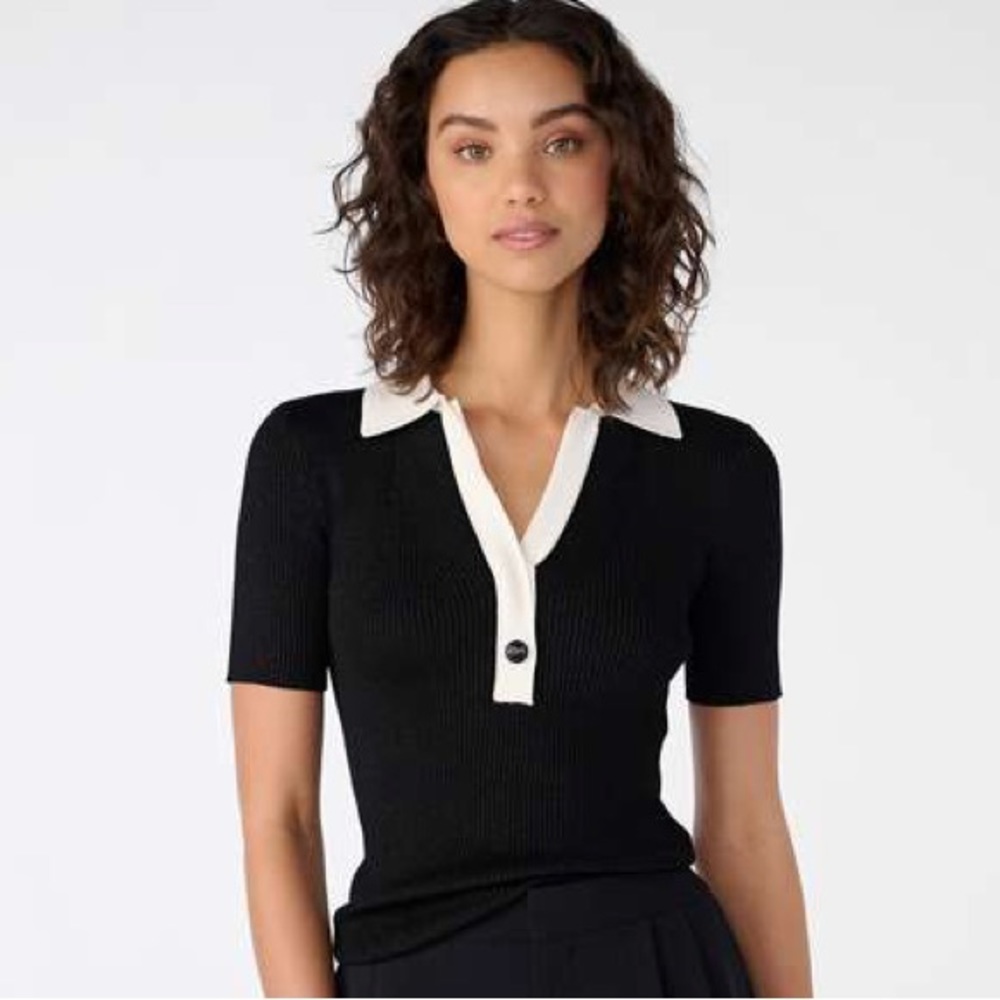 NWT Karl Lagerfeld Ribbed Short Sleeve Polo Sweater XXS